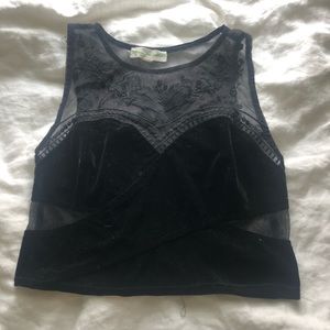 Black lace and velvet crop top